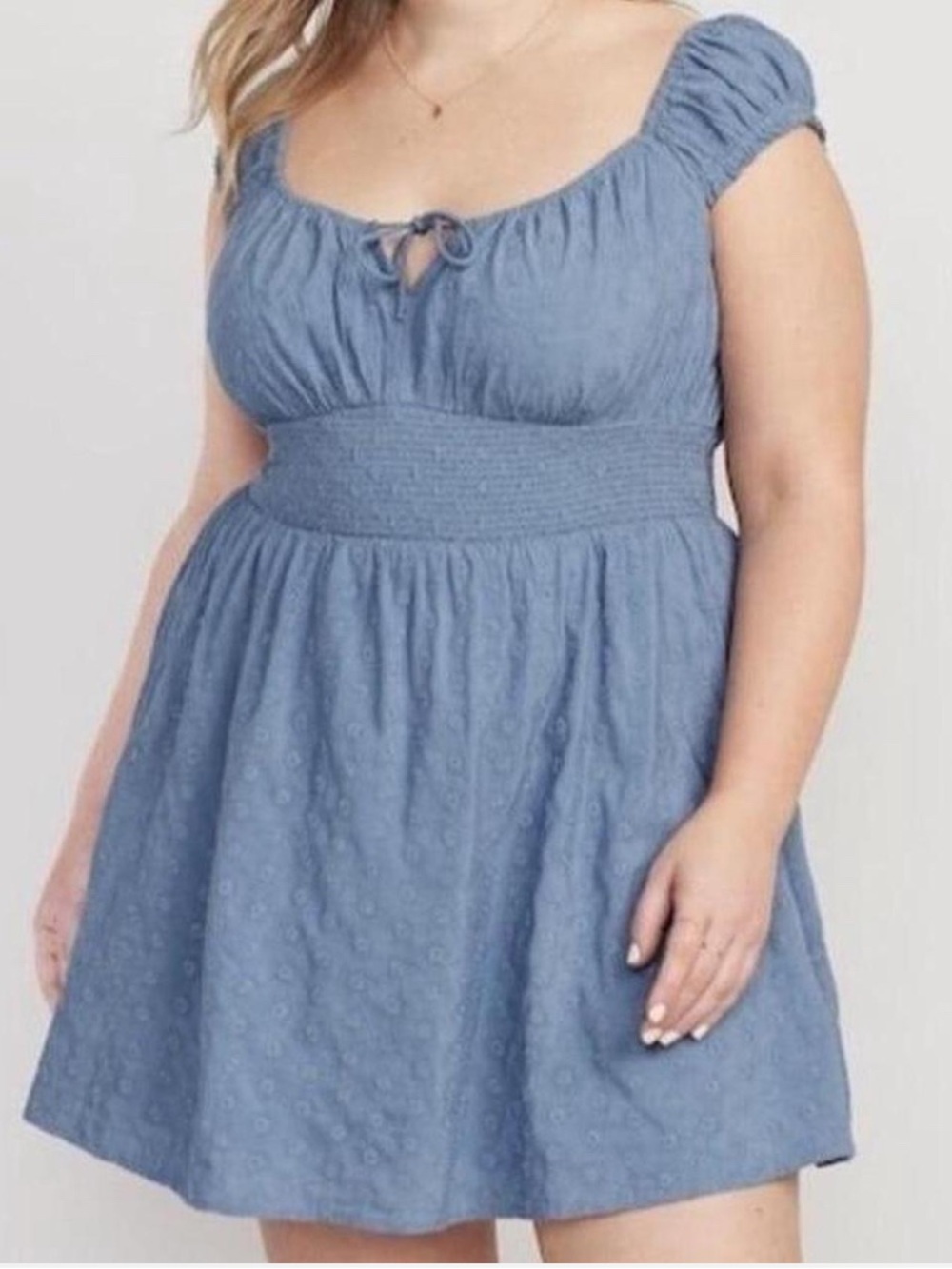 Old Navy Smocked Waist Blue Eyelet Summer Mini Dress Coquette Cottagecore Large